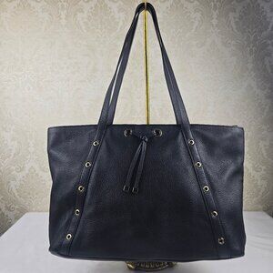 Talbots Black Pebbled Leather Tote Bag Double Handles Zip Top Closure Gold Hdwe